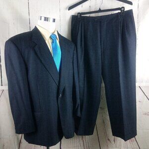Jack Victor Montreal 46R Wool 1 Button Deep Blue Striped 2pc Suit